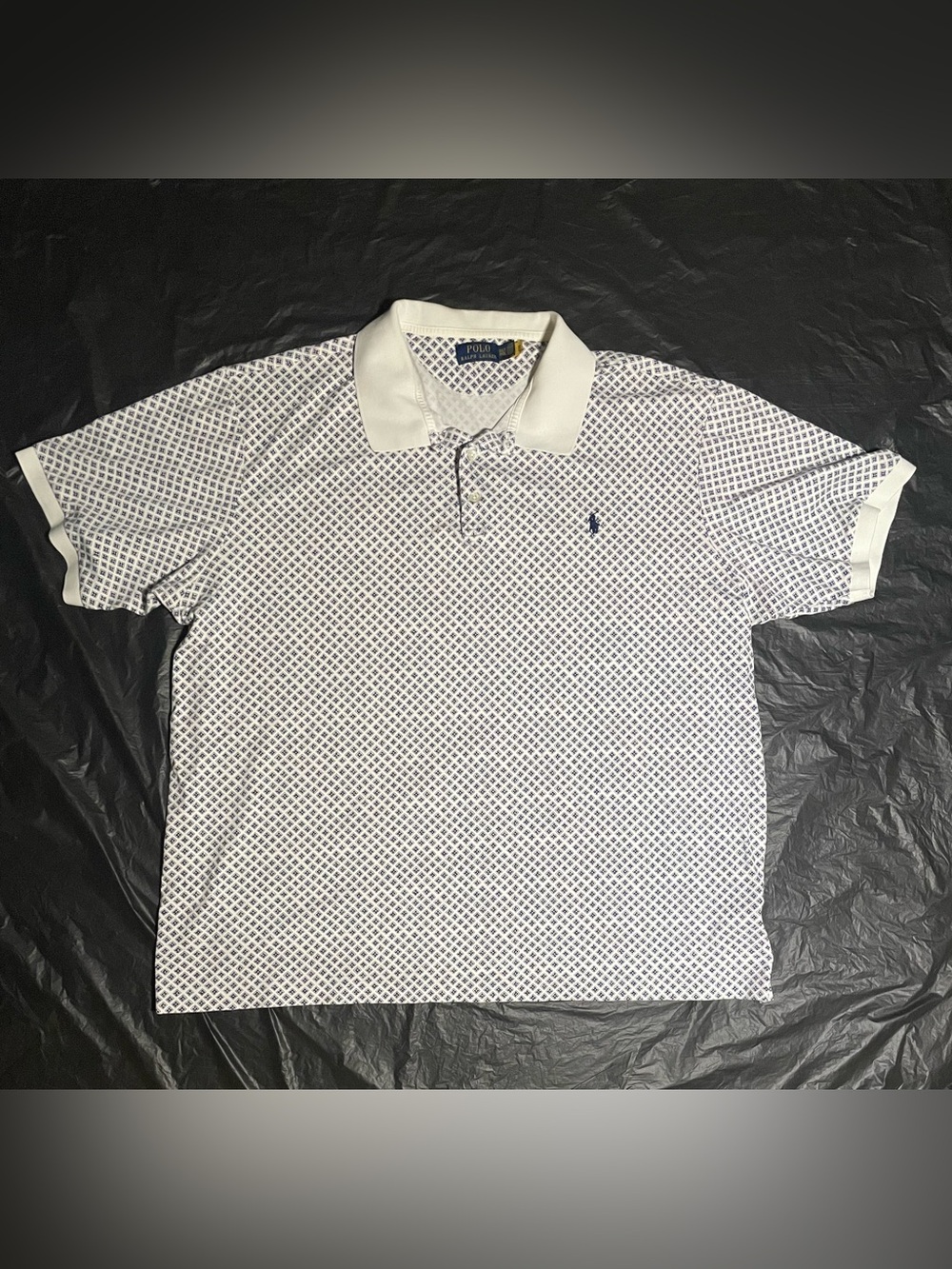 Polo by Ralph Lauren White & Navy Geometric Cotton Polo Shirt